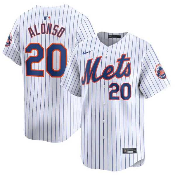 Men%27s New York Mets #20 Pete Alonso White 2024 Home Limited Stitched Baseball Jersey Dzhi